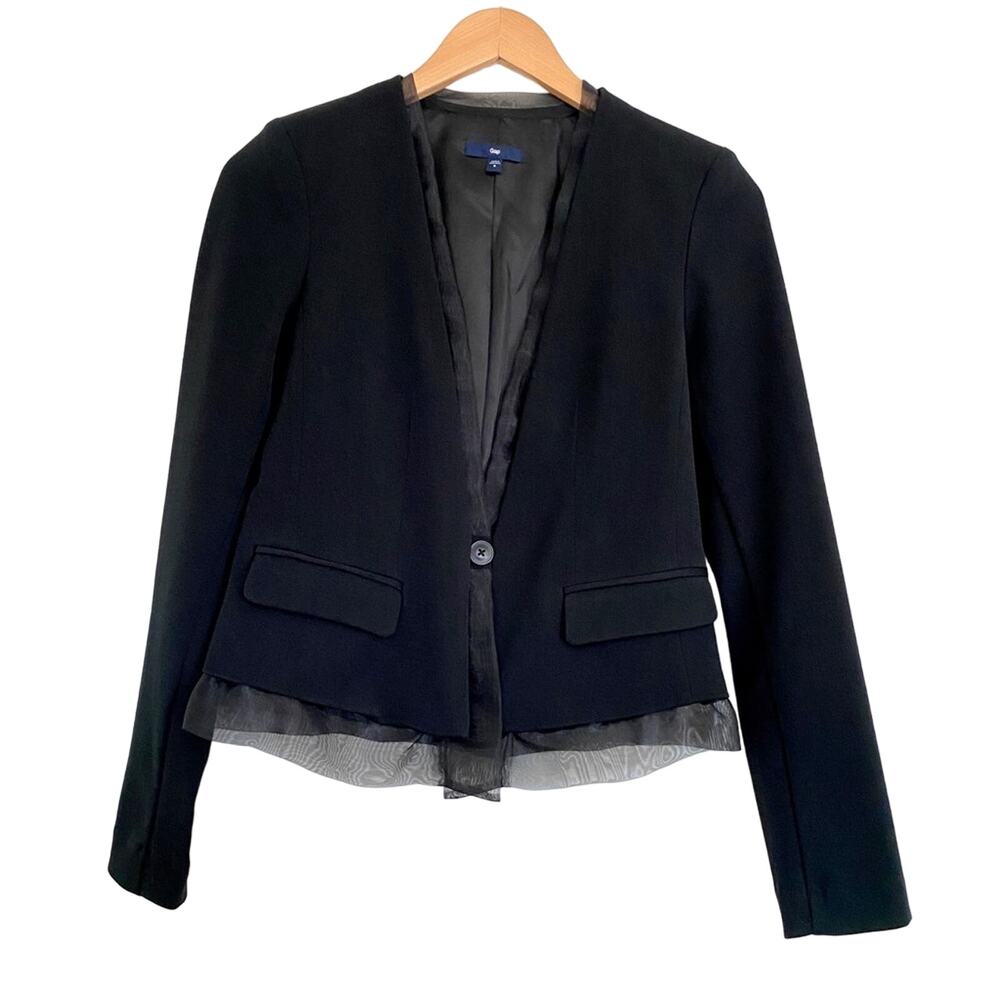 GAP blazer women's 6 sheer mesh trim single button whimsigoth jacket black
